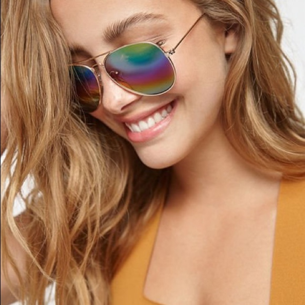 🌈 Rainbow Mirrored Lens Classic Aviator Sunglasses - Picture 2 of 5